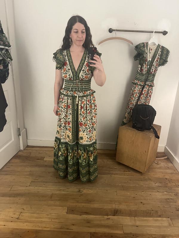 farm rio winter tapestry v neck maxi dress Farm Rio Flower Tapestry Maxi Dress