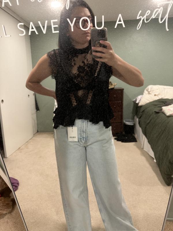 By Anthropologie Sheer Lace Peplum Blouse