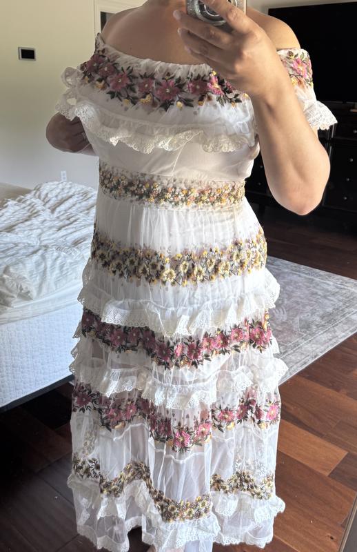 by anthropologie ruffle sleeve tiered tulle midi dress By Anthropologie Tiered Ruffle Flutter-Sleeve Dress