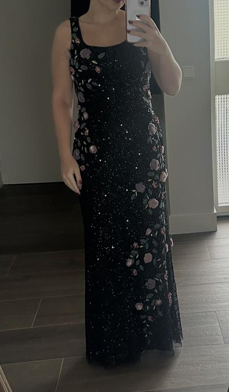 mac duggal scoop-neck floral beaded mesh midi dress Mac Duggal Embellished Floral Midi Dress