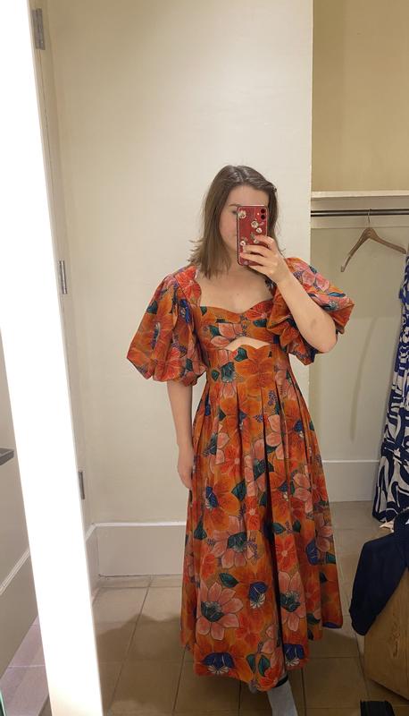 farm rio orange marias floral cut-out midi dress Orange Marias Floral Cut-Out Midi Dress  FARM Rio