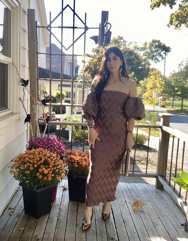 l'ide sirene off-shoulder puff-sleeve pleated midi column dress L'ide Sirene Off-shoulder Puff-sleeve Pleated Midi Column Dress In Noir  Capsule