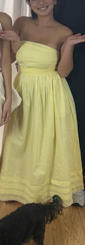 wayf cotton strapless pleated midi dress WAYF Cotton Strapless Pleated Midi Dress Women's Size S Yellow