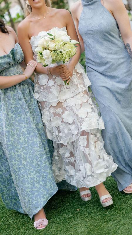 elliatt selene strapless 3d floral lace tiered maxi dress Elliatt Selene Strapless 3D Floral Lace Tiered Maxi Dress
