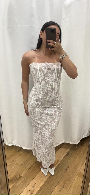 Chantilly Lace Anthropologie Capulet Dress Chapman Capulet Strapless Corset  Chantilly Lace Midi Dress