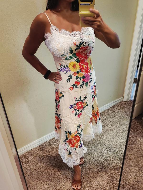 By Anthropologie Sleeveless V-Neck Lace Slip Midi Dress
