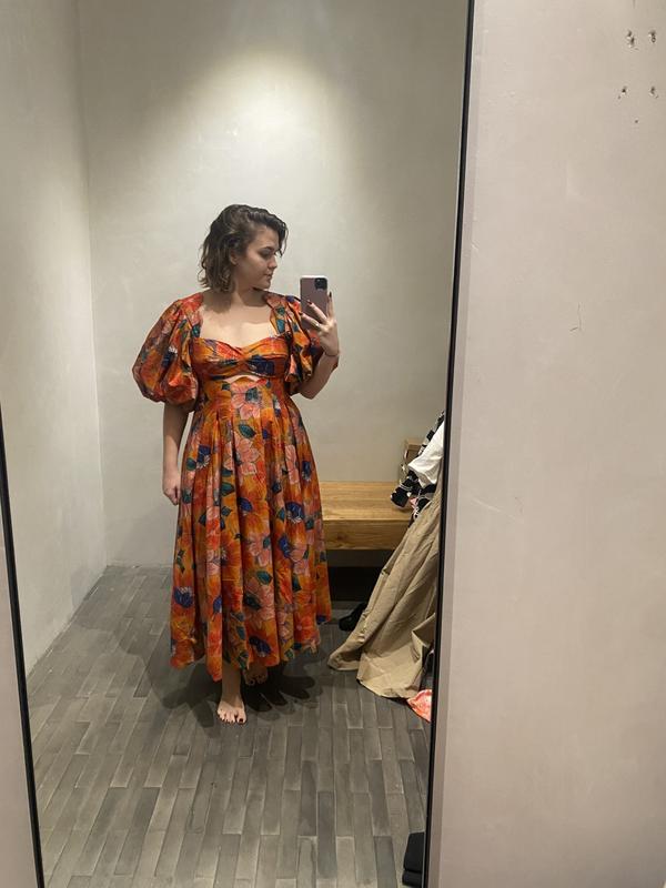 farm rio orange marias floral cut-out midi dress FARM Rio Marias Floral Orange Cut Out Midi Dress