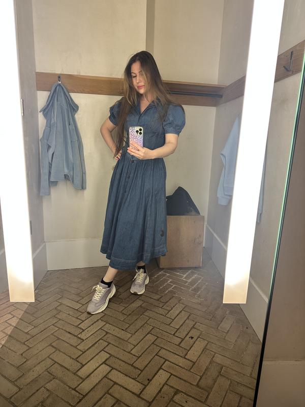 anthropologie pilcro short-sleeve denim midi shirt dress PILCRO Short-Sleeve Denim Midi Shirt Dress Women's Size 2 Neutral Moti