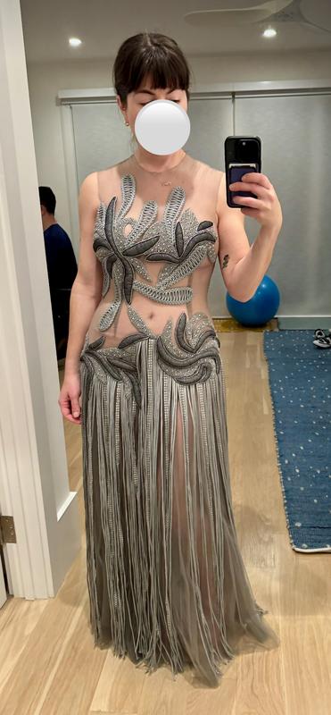 Gypsohila Back Design Dress 新品未使用タグ付き ZARA BNWT 2025. BLUE GREY JEWEL DRESS BEADED GEORGETTE
