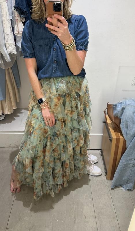The Chéri Ruffled Tulle Midi Skirt by Anthropologie