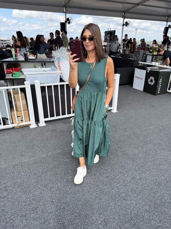 daily practice green dress Daily Practice Square-neck Midi Dress