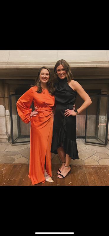 significant other demi long sleeve open-back midi dress Significant Other Demi Backless Long-sleeve Column Gown In Blue