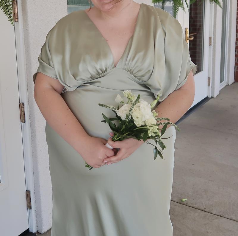 BHLDN Amelia Deep-V Flutter-Sleeve Satin A-Line Gown