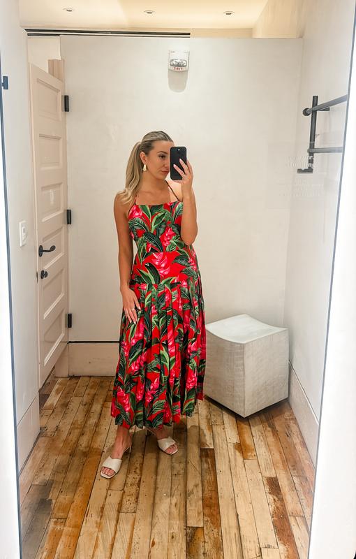 farm rio linen blend dream garden strappy drop-waist midi dress XL Farm Rio Anthropologie linen blend Dream Garden strappy drop-waist midi  dress