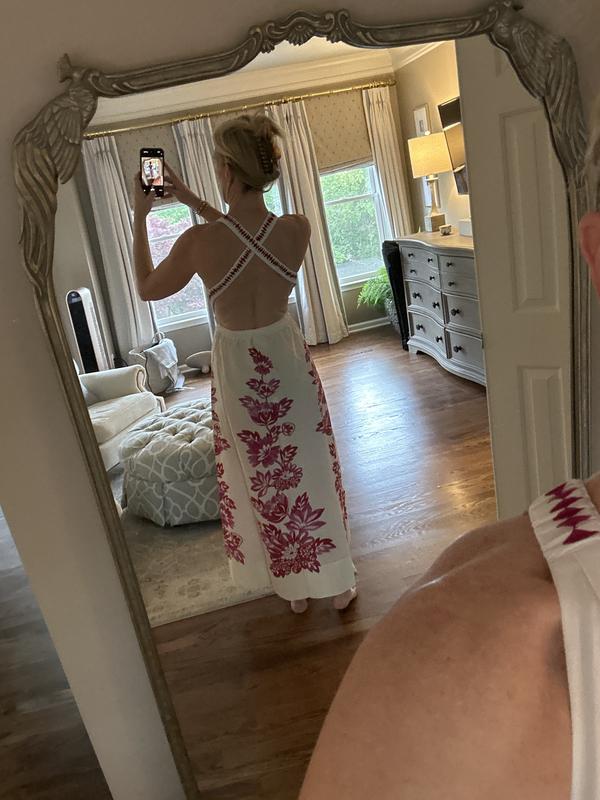 farm rio flowerful birds plunge open-back maxi dress Farm Rio Flowerful Birds Plunge Open-Back Maxi Dress