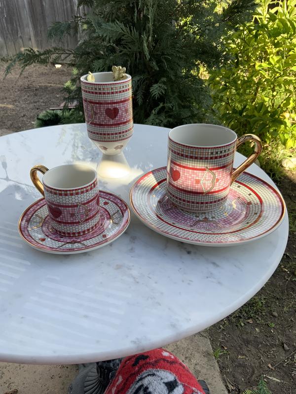 Bistro Tile Stoneware 24k Gold Accent Valentine's Espresso Cup
