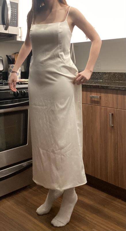 BHLDN Square-Neck Back-Slit Slim Stretch Satin Midi Dress | Anthropologie