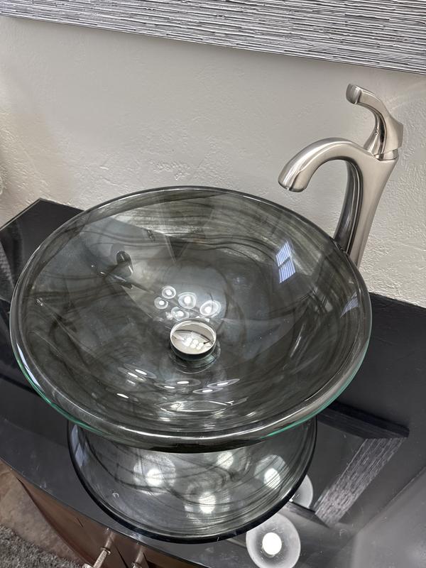 ANZZI Glass Vessel Square Modern White Bathroom Sink with Drain