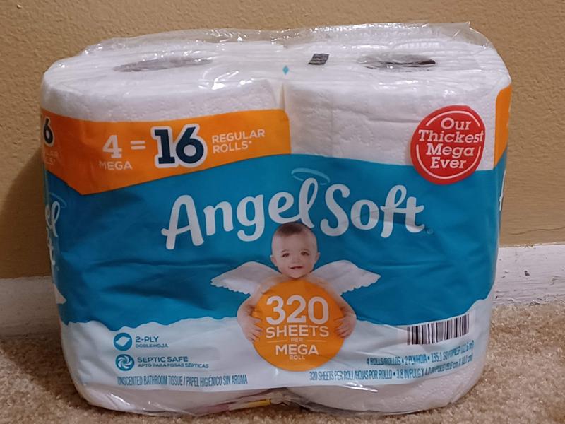 Angel Soft® Toilet Paper, 8 Mega Rolls = 32 Regular Rolls, 2-Ply Bath  Tissue, 320 Sheets per Roll, 8 Count, White