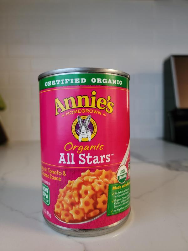 Annie's Organic All Stars, Canned Pasta in Tomato & Cheese Sauce, 15 oz.
