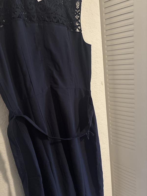 Lace Trim Satin Midi Dress