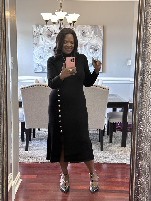Ribbed Button Sweater Dress