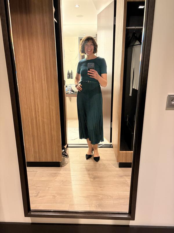 Belted Pleated Midi Dress