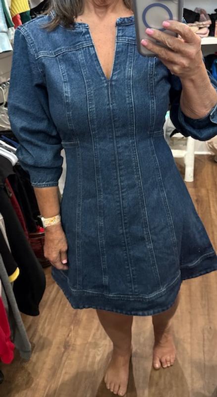 Petite Denim Barrel Sleeve Mini Dress