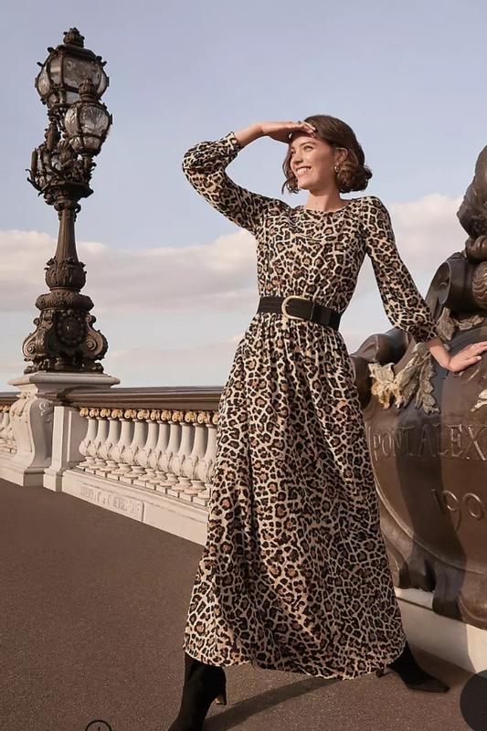 Leopard Print Smocked Waist Maxi Dress