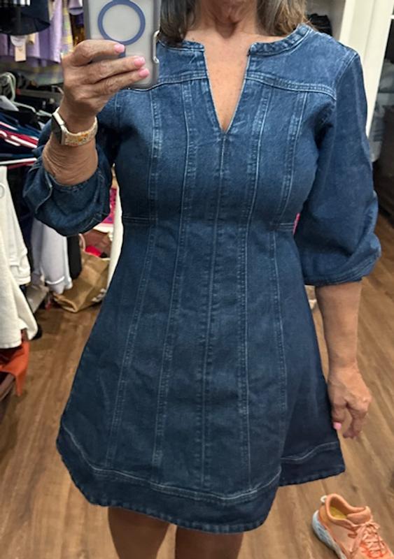 Petite Denim Barrel Sleeve Mini Dress