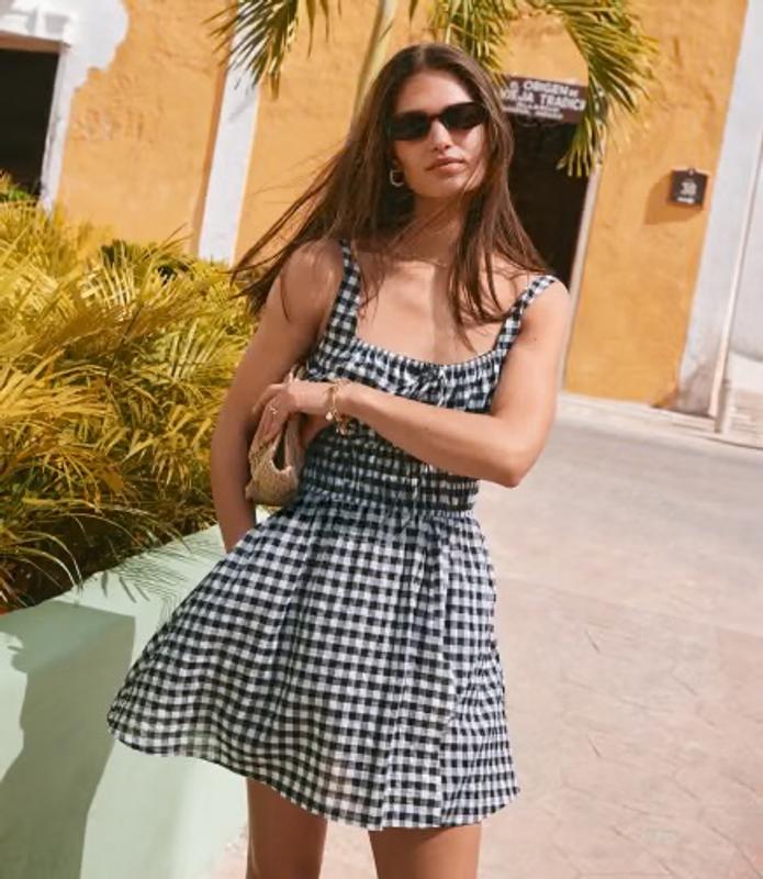 Gingham Smocked Mini Pocket Dress
