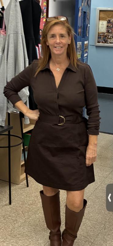 Belted Mixed Media Flare Dress