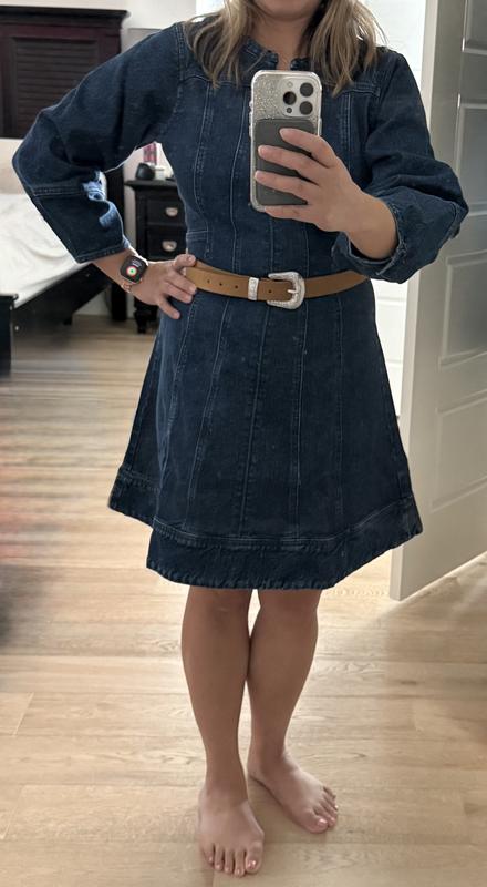 loft denim barrel dress Petite Denim Barrel Sleeve Mini Dress