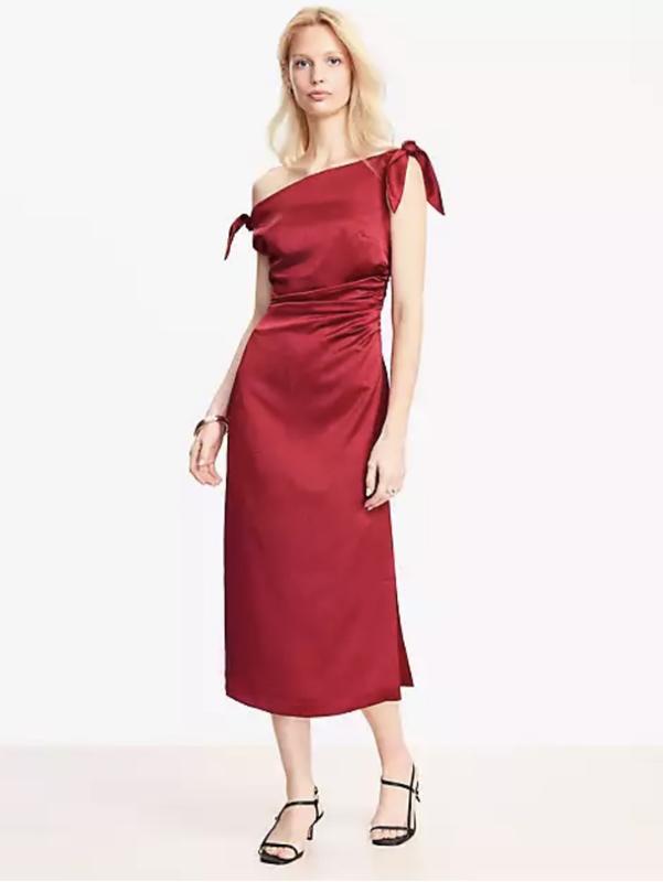 petite tie waist formal wiggle midi dress Peasant Wiggle Dress in Black main image 0