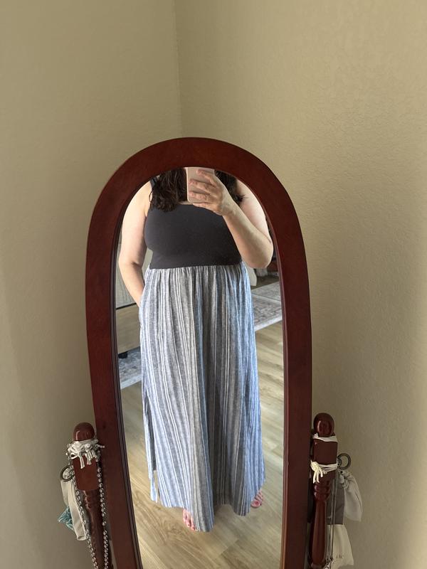 lou & grey striped mixed media maxi pocket dress Lou & Grey Striped Linen Cotton Mixed Media Maxi Pocket Dress