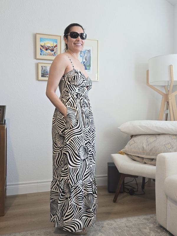 LOFT Beach Seashell Poplin Cutout Twist Maxi Pocket Dress
