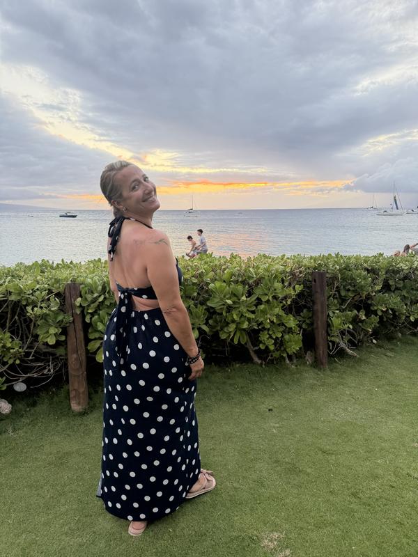 LOFT Beach Polka Dot Linen Cotton Cutout Halter Maxi Dress