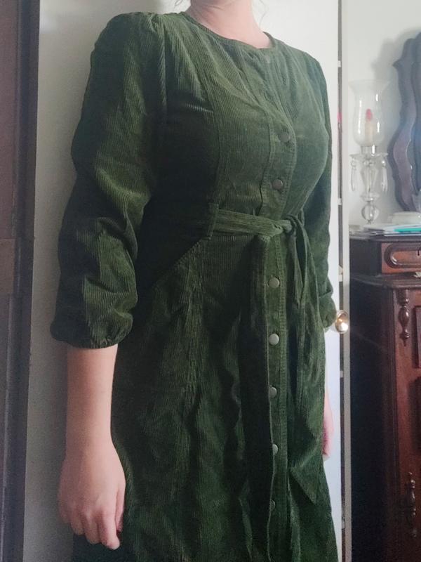 green corduroy dress long sleeve Forest Green Velvet Dress - Lace Cuffs | Puff Sleeves main image 1