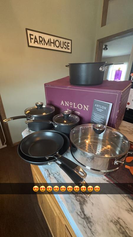 Anolon SmartStack Hard-Anodized Nesting Cookware Set, 10 Piece - Black