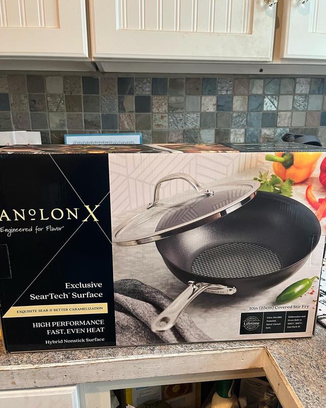 Anolon X SearTech Aluminum Nonstick Cookware Stir Fry Wok with Lid,  10-inch, Super Dark Gray