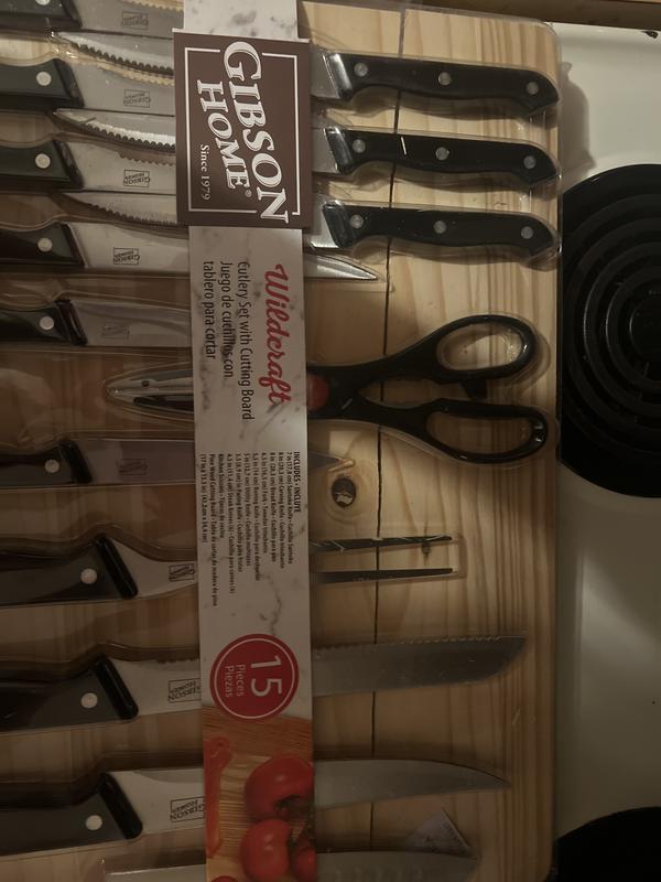 Gibson Home Wildcraft 15-Piece Stainless Steel Knife Set with Pine