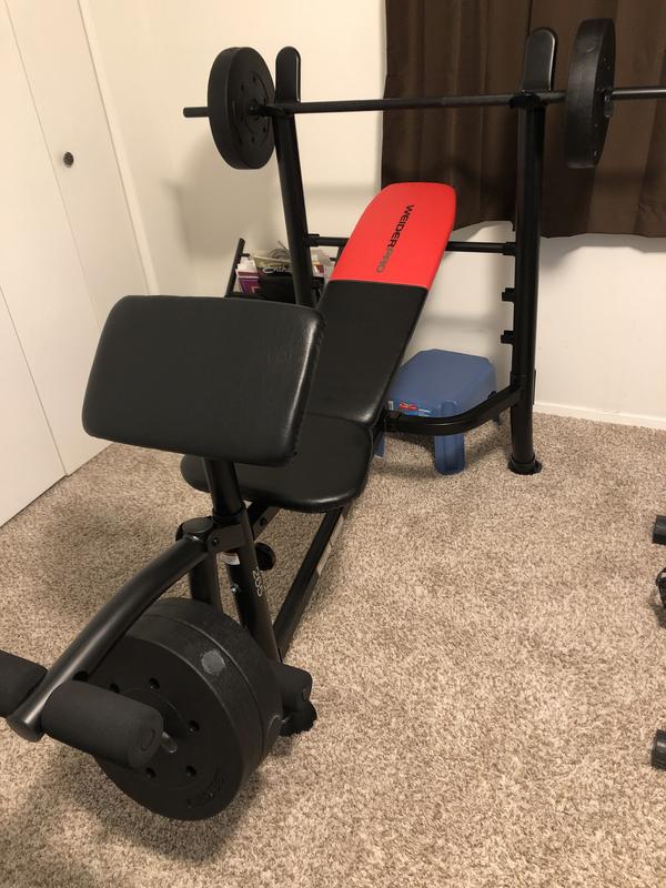 Weider pro 265 standard bench with vinyl weight set sale