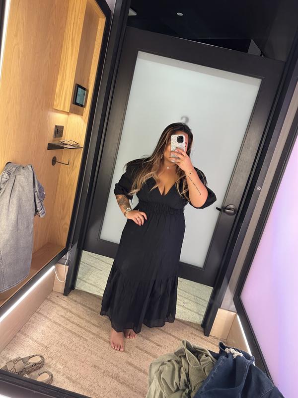 Women's Plunge V-Neck Midi Dress in Black | Size Xxs Tall | Abercrombie & Fitch