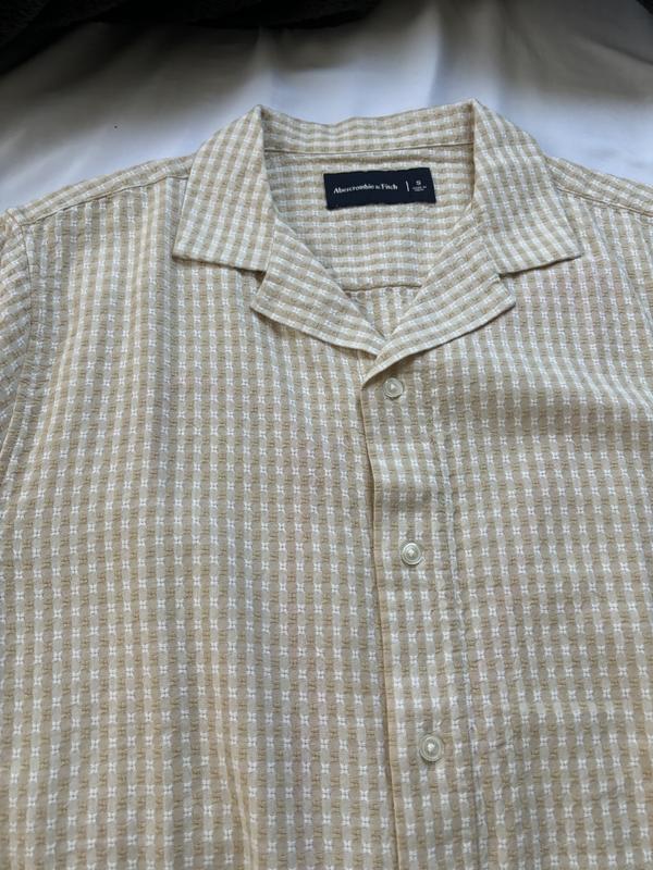 Men's Camp Collar Textured Button-Up Shirt in Light Taupe | Size XXL | Abercrombie & Fitch