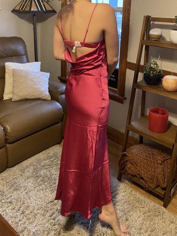 Satin cowl back slip dress hotsell