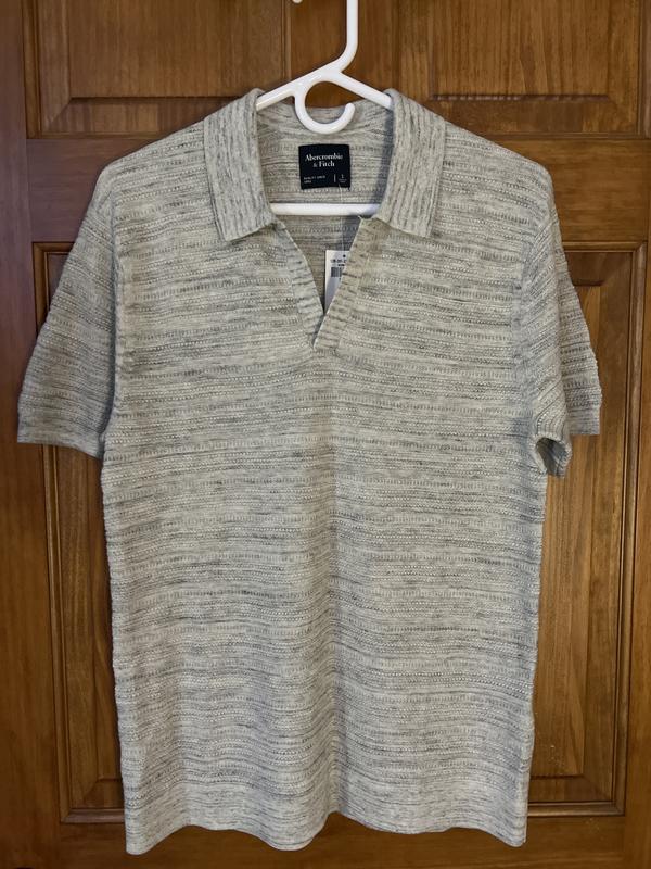 Men's Long-Sleeve Johnny Collar Sweater Polo in Dark Grey | Size L | Abercrombie & Fitch