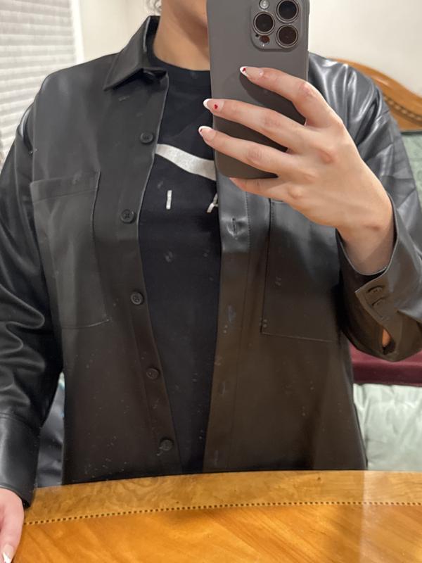 Women's Oversized Vegan Leather Shirt Jacket | Women's Tops