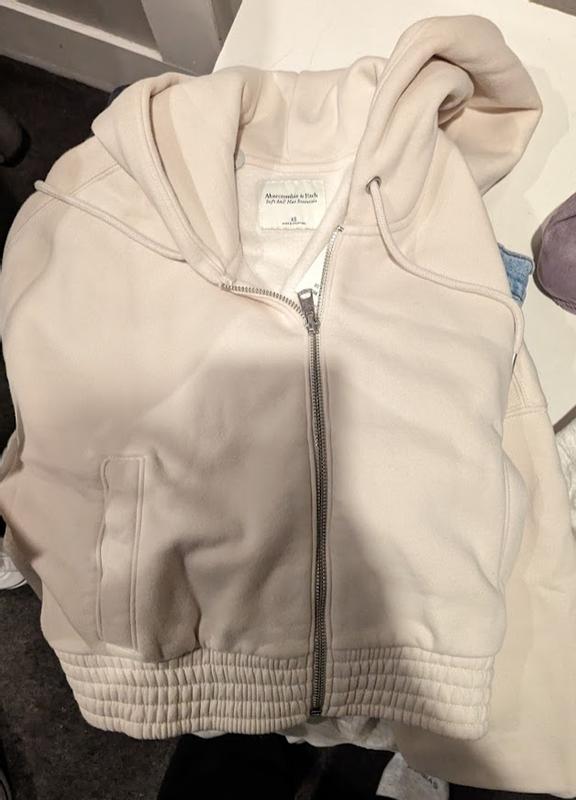 Men's Essential Full-Zip Hoodie in Cream | Size M Tall | Abercrombie & Fitch