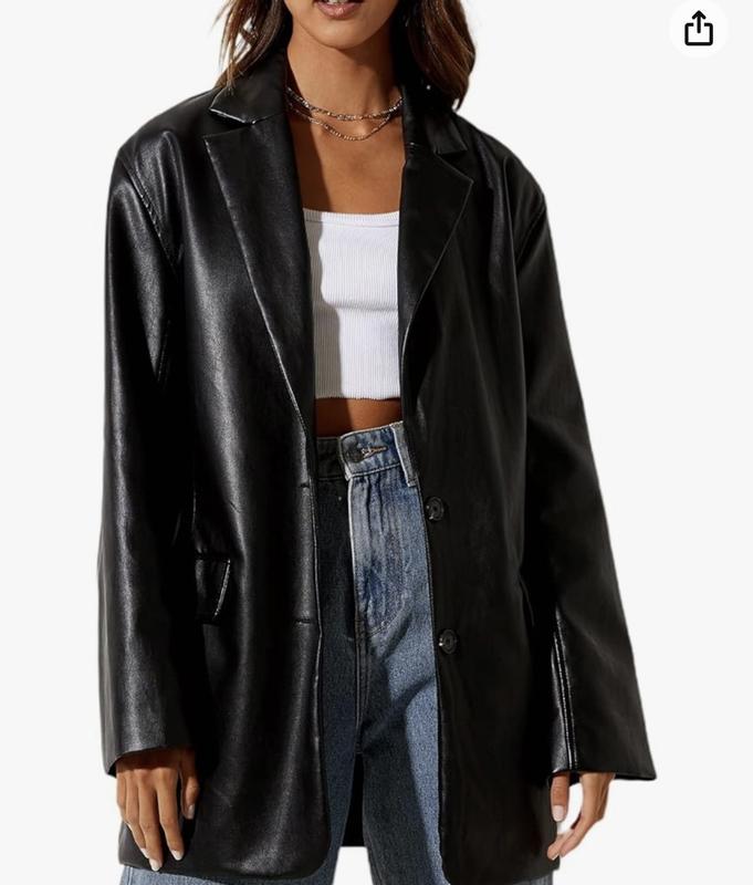 Petite Black Oversized Faux Leather Blazer