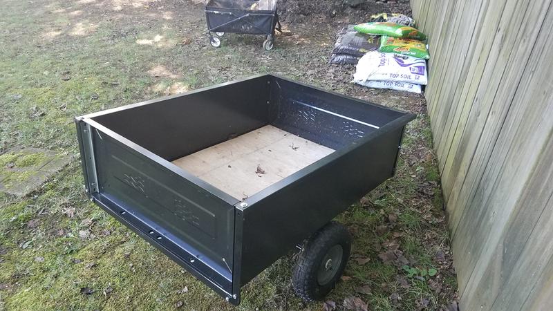 Dextrus Dump Cart Tow Behind Lawn 350LB Steel Black For Lawn Tractor Atv Utv With Wheels